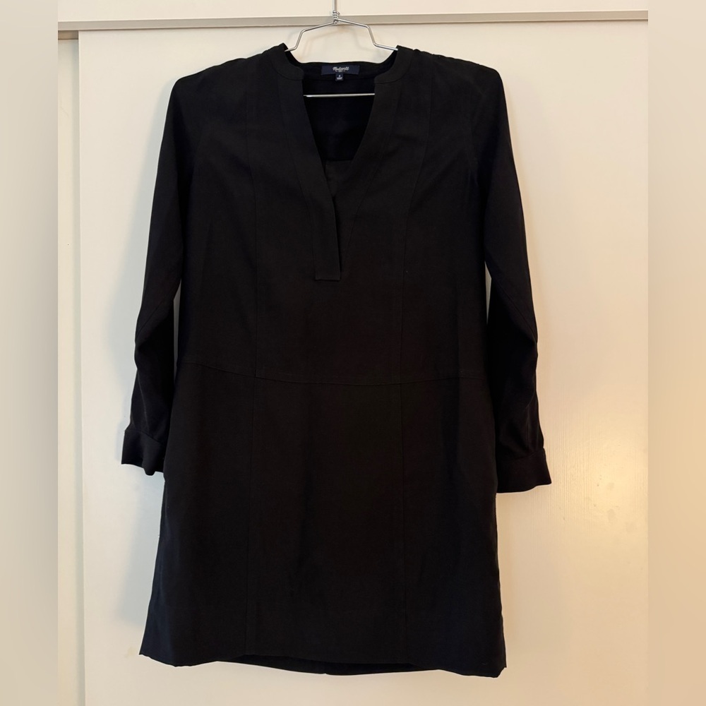 Madewell Black Sheath Dress Snap V Neck Long Sleeve Small